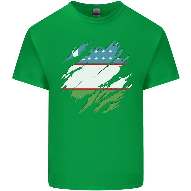 Torn Uzbekistan Flag Ukbek Day Football Mens Cotton T-Shirt Tee Top Irish Green