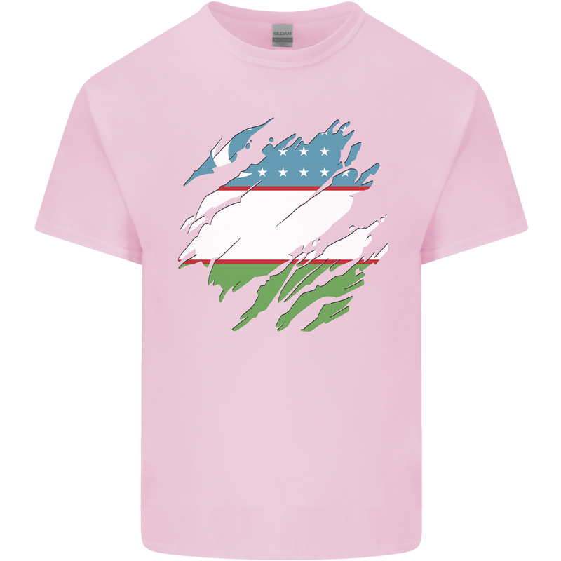 Torn Uzbekistan Flag Ukbek Day Football Mens Cotton T-Shirt Tee Top Light Pink