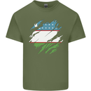 Torn Uzbekistan Flag Ukbek Day Football Mens Cotton T-Shirt Tee Top Military Green