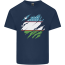 Torn Uzbekistan Flag Ukbek Day Football Mens Cotton T-Shirt Tee Top Navy Blue