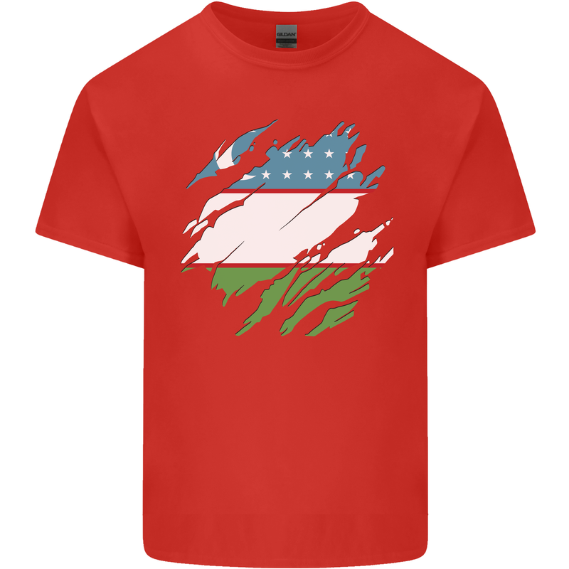 Torn Uzbekistan Flag Ukbek Day Football Mens Cotton T-Shirt Tee Top Red