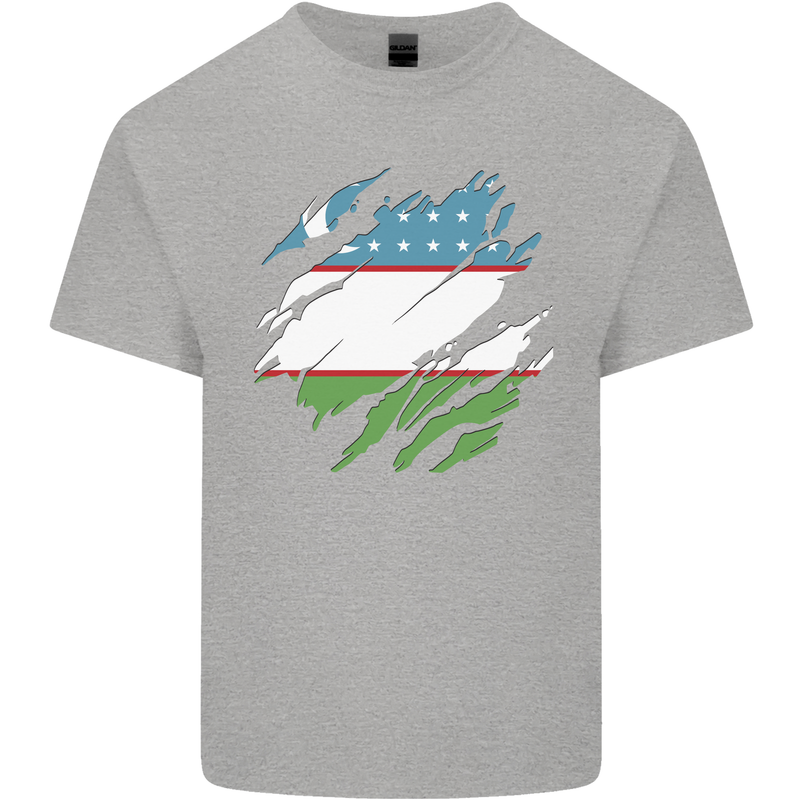 Torn Uzbekistan Flag Ukbek Day Football Mens Cotton T-Shirt Tee Top Sports Grey