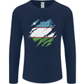 Torn Uzbekistan Flag Ukbek Day Football Mens Long Sleeve T-Shirt Navy Blue