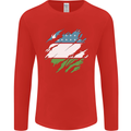 Torn Uzbekistan Flag Ukbek Day Football Mens Long Sleeve T-Shirt Red