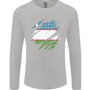 Torn Uzbekistan Flag Ukbek Day Football Mens Long Sleeve T-Shirt Sports Grey