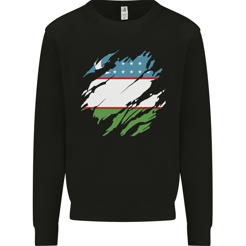 Torn Uzbekistan Flag Ukbek Day Football Mens Sweatshirt Jumper Black