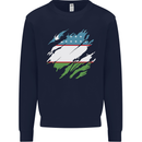 Torn Uzbekistan Flag Ukbek Day Football Mens Sweatshirt Jumper Navy Blue