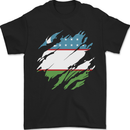 Torn Uzbekistan Flag Ukbek Day Football Mens T-Shirt 100% Cotton Black