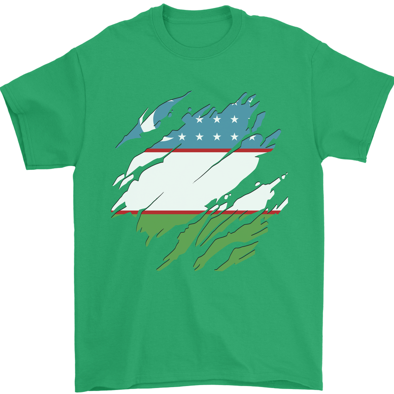 Torn Uzbekistan Flag Ukbek Day Football Mens T-Shirt 100% Cotton Irish Green