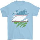 Torn Uzbekistan Flag Ukbek Day Football Mens T-Shirt 100% Cotton Light Blue