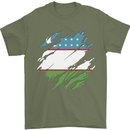 Torn Uzbekistan Flag Ukbek Day Football Mens T-Shirt 100% Cotton Military Green