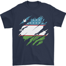 Torn Uzbekistan Flag Ukbek Day Football Mens T-Shirt 100% Cotton Navy Blue