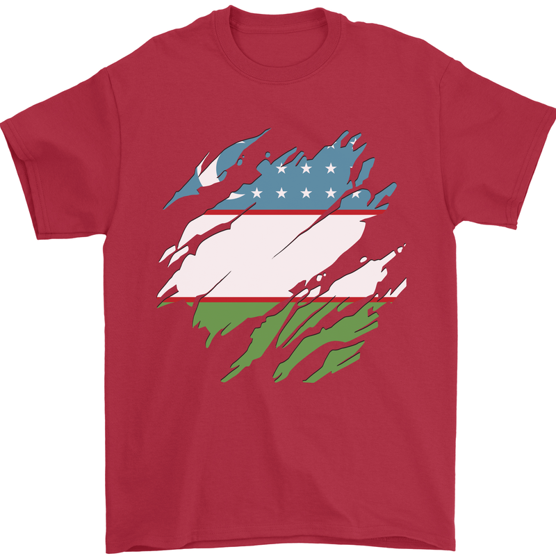 Torn Uzbekistan Flag Ukbek Day Football Mens T-Shirt 100% Cotton Red