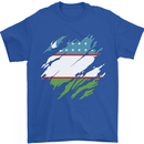 Torn Uzbekistan Flag Ukbek Day Football Mens T-Shirt 100% Cotton Royal Blue