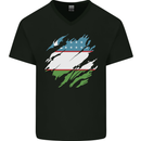 Torn Uzbekistan Flag Ukbek Day Football Mens V-Neck Cotton T-Shirt Black