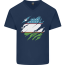 Torn Uzbekistan Flag Ukbek Day Football Mens V-Neck Cotton T-Shirt Navy Blue