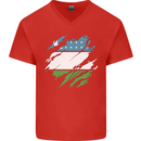Torn Uzbekistan Flag Ukbek Day Football Mens V-Neck Cotton T-Shirt Red