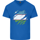 Torn Uzbekistan Flag Ukbek Day Football Mens V-Neck Cotton T-Shirt Royal Blue