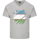 Torn Uzbekistan Flag Ukbek Day Football Mens V-Neck Cotton T-Shirt Sports Grey