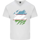 Torn Uzbekistan Flag Ukbek Day Football Mens V-Neck Cotton T-Shirt White