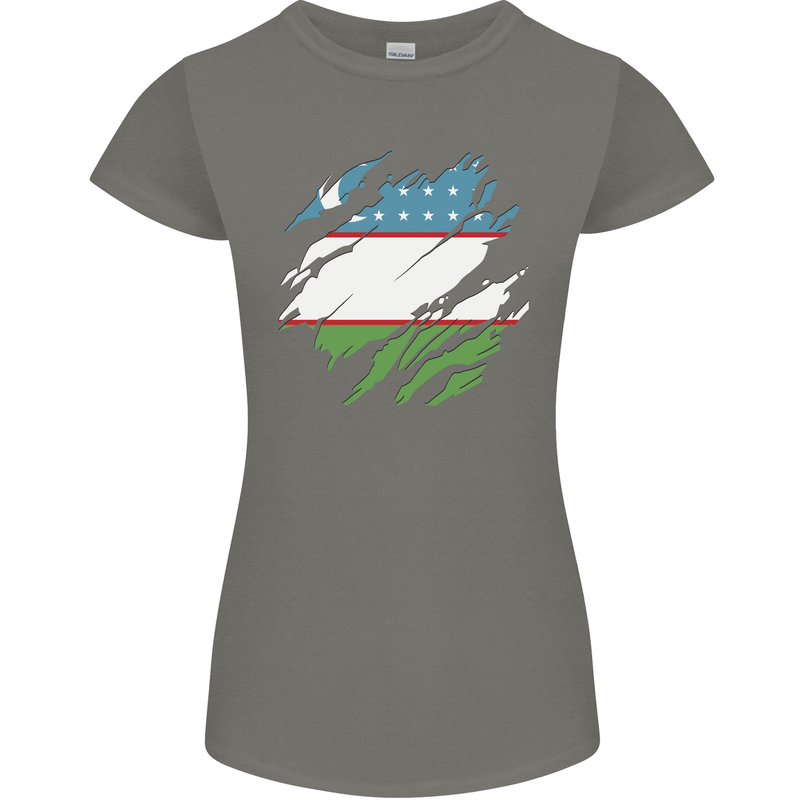 Torn Uzbekistan Flag Ukbek Day Football Womens Petite Cut T-Shirt Charcoal