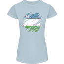 Torn Uzbekistan Flag Ukbek Day Football Womens Petite Cut T-Shirt Light Blue
