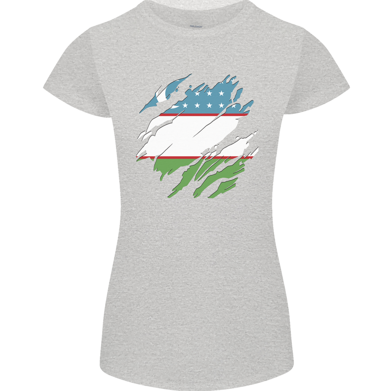 Torn Uzbekistan Flag Ukbek Day Football Womens Petite Cut T-Shirt Sports Grey