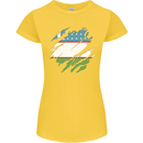 Torn Uzbekistan Flag Ukbek Day Football Womens Petite Cut T-Shirt Yellow