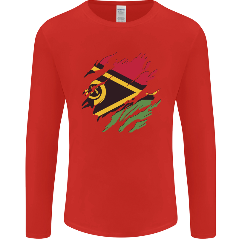 Torn Vanuatu Flag Day Football Mens Long Sleeve T-Shirt Red
