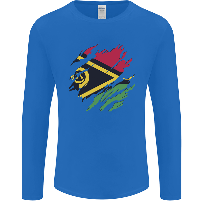 Torn Vanuatu Flag Day Football Mens Long Sleeve T-Shirt Royal Blue