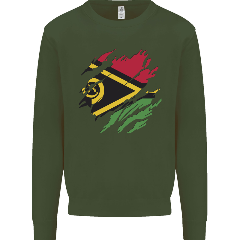 Torn Vanuatu Flag Day Football Mens Sweatshirt Jumper Forest Green