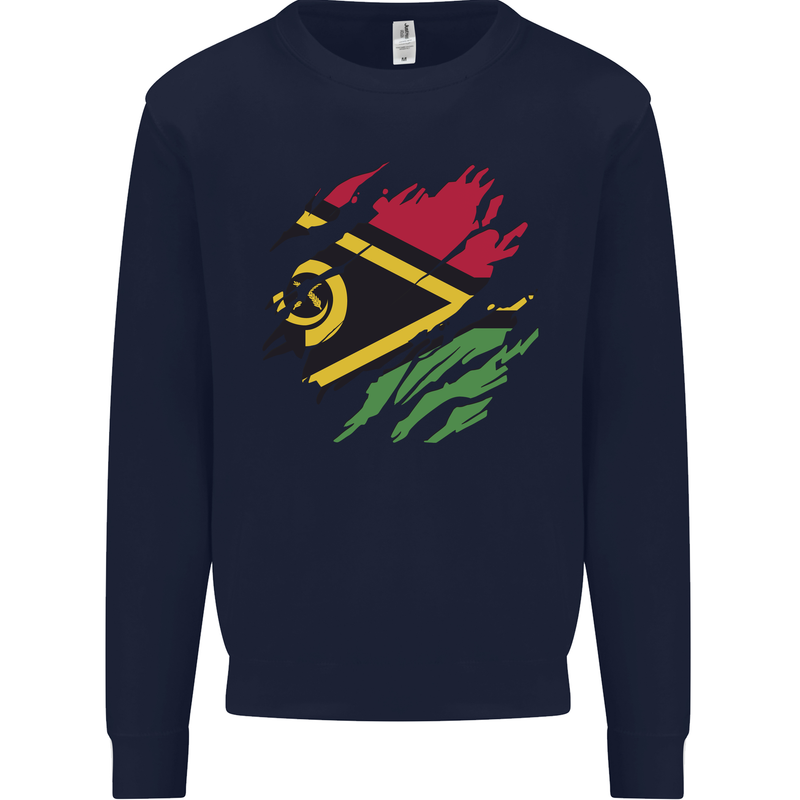 Torn Vanuatu Flag Day Football Mens Sweatshirt Jumper Navy Blue