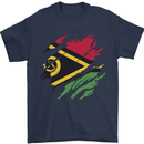 Torn Vanuatu Flag Day Football Mens T-Shirt 100% Cotton Navy Blue