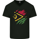 Torn Vanuatu Flag Day Football Mens V-Neck Cotton T-Shirt Black
