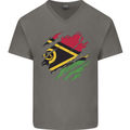 Torn Vanuatu Flag Day Football Mens V-Neck Cotton T-Shirt Charcoal