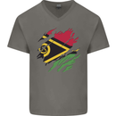 Torn Vanuatu Flag Day Football Mens V-Neck Cotton T-Shirt Charcoal