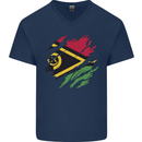 Torn Vanuatu Flag Day Football Mens V-Neck Cotton T-Shirt Navy Blue