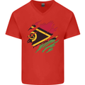 Torn Vanuatu Flag Day Football Mens V-Neck Cotton T-Shirt Red