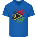 Torn Vanuatu Flag Day Football Mens V-Neck Cotton T-Shirt Royal Blue
