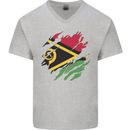 Torn Vanuatu Flag Day Football Mens V-Neck Cotton T-Shirt Sports Grey