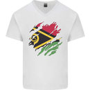 Torn Vanuatu Flag Day Football Mens V-Neck Cotton T-Shirt White