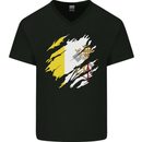 Torn Vatican Flag Day Mens V-Neck Cotton T-Shirt Black