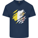 Torn Vatican Flag Day Mens V-Neck Cotton T-Shirt Navy Blue