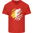 Torn Vatican Flag Day Mens V-Neck Cotton T-Shirt Red
