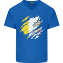 Torn Vatican Flag Day Mens V-Neck Cotton T-Shirt Royal Blue