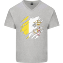 Torn Vatican Flag Day Mens V-Neck Cotton T-Shirt Sports Grey