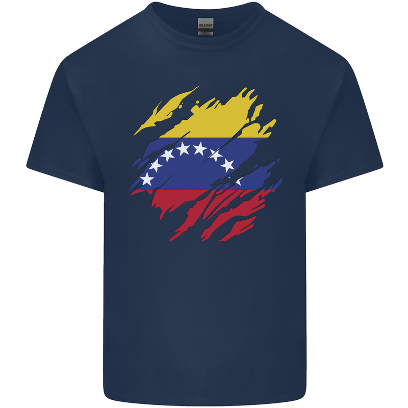 Torn Venezuela Flag Venezuelans Day Football Kids T-Shirt Childrens Navy Blue