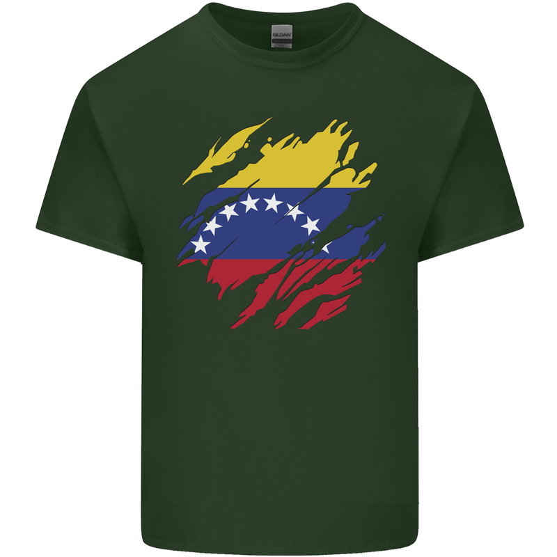 Torn Venezuela Flag Venezuelans Day Football Mens Cotton T-Shirt Tee Top Forest Green
