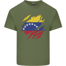 Torn Venezuela Flag Venezuelans Day Football Mens Cotton T-Shirt Tee Top Military Green
