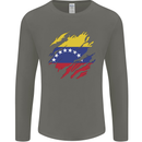Torn Venezuela Flag Venezuelans Day Football Mens Long Sleeve T-Shirt Charcoal